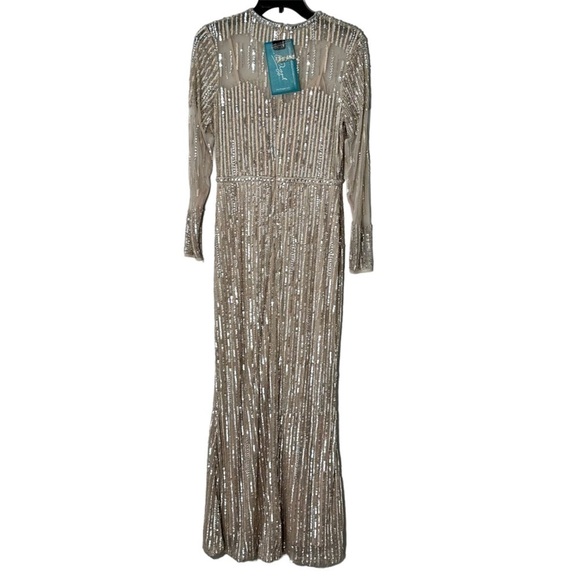FLAWED NWT Mac Duggal Sheer Full Sequined A-Line Gown Dress in Rose Gold size 4 - Picture 8 of 13